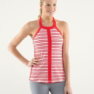 Lululemon Hip To Be Zen Halter in Twin Stripe Love Red / Love Red Tank Top Pads